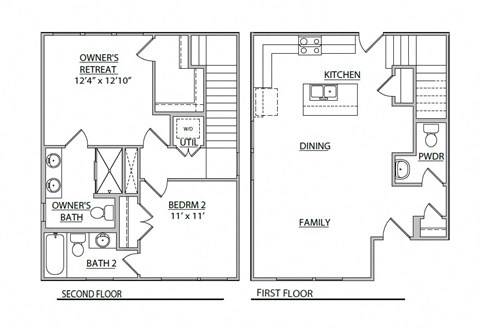 Floor plan for 2 beds, 2.5 baths, 1113 sqft